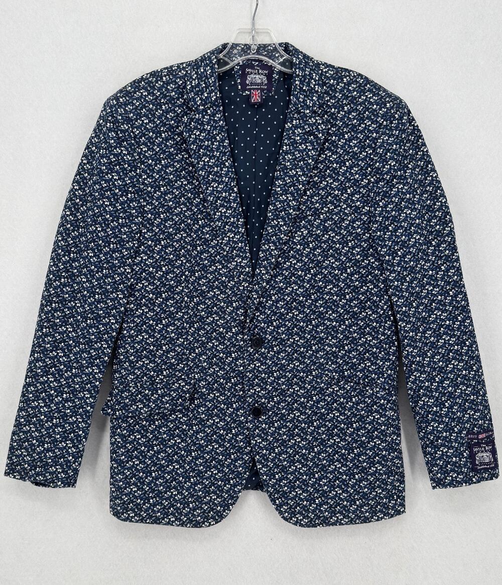 The Savile Row Co Hoxton Mens Navy Blue Ditsy Floral Blazer Jacket Sz 42R